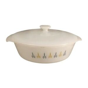 Vintage White Casserole Dish with Starburst Design